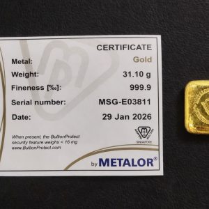 Metalor Gold Cast Bar 1oz (Basic Packaging)