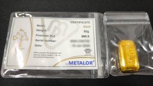 Metalor Gold Cast Bar 50g (Basic Packaging)