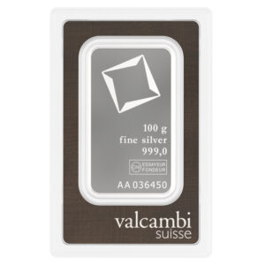 Valcambi Suisse 100g Silver Minted Bar